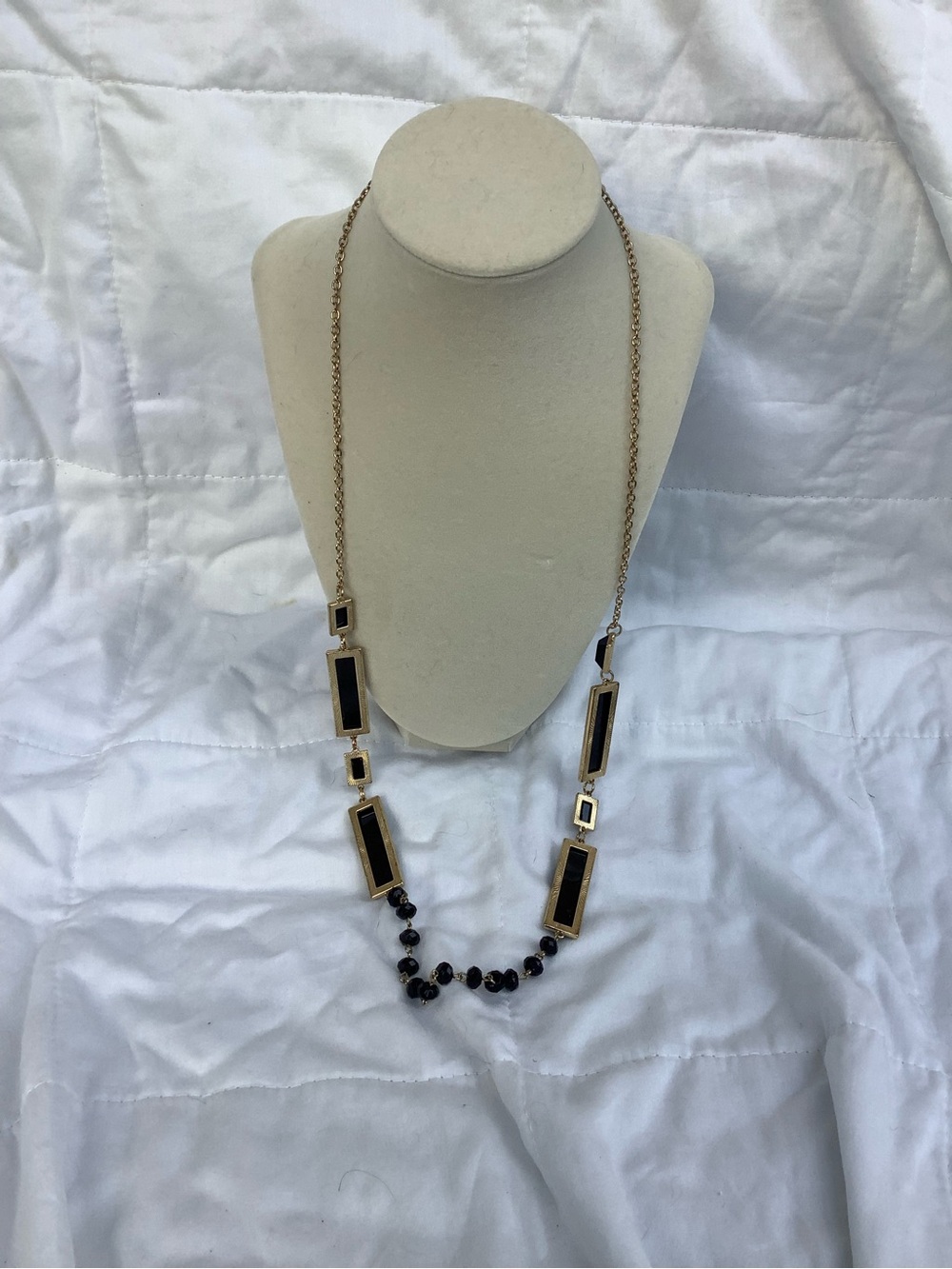 Long Black and Gold Geometric Pendant Necklace